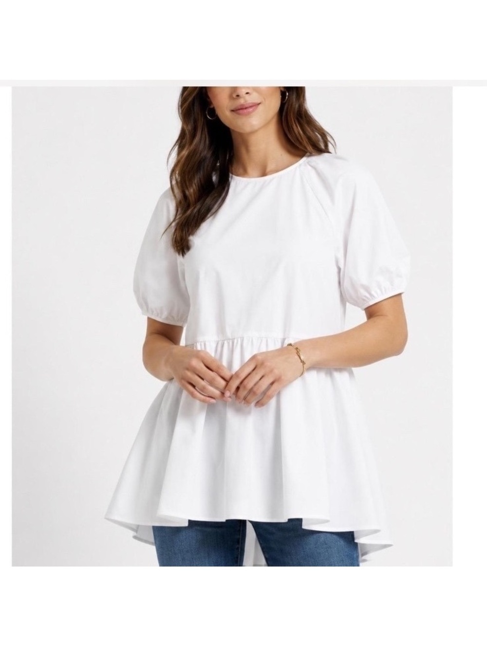 NWT Hill House Home The Francesca Peplum Top in White Cotton Women’s XS